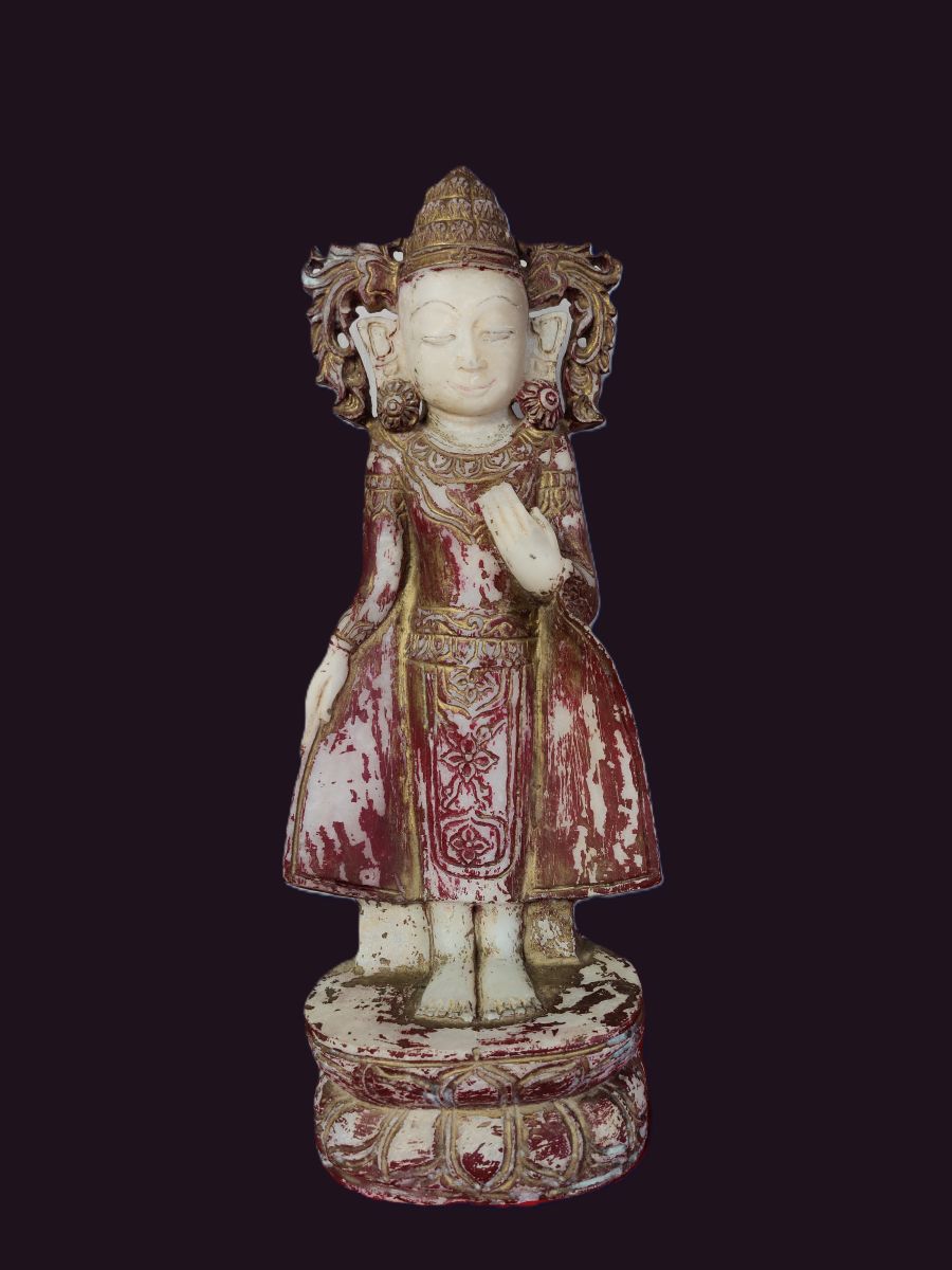 Crowned Shan (Tai Yai) Buddha - 19th Century 1 Burmese Alabaster Crowned Shan Buddha Statue gal