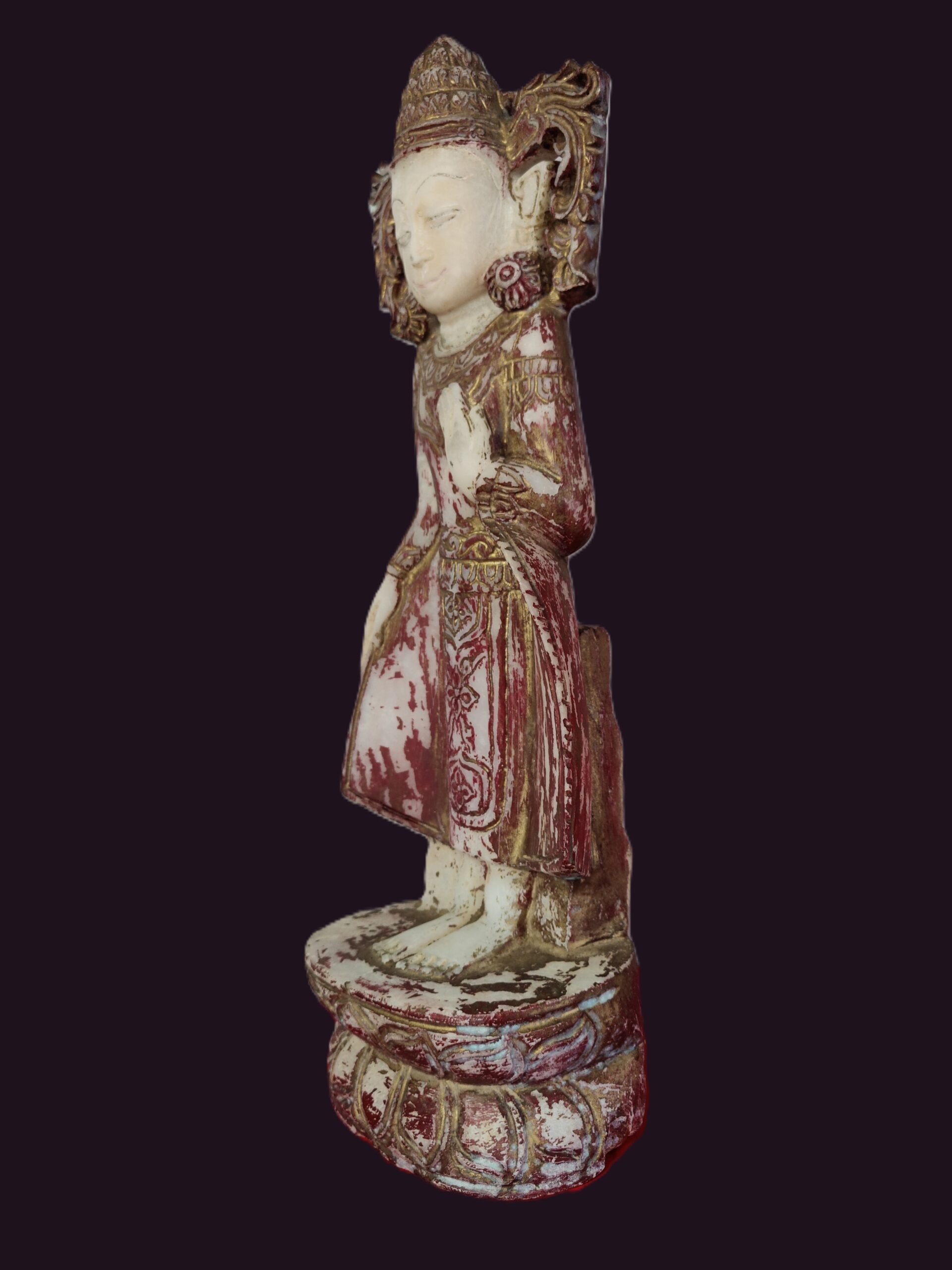 Crowned Shan (Tai Yai) Buddha - 19th Century 3 Burmese Alabaster Shan Crowned Buddha Statue Side profile View