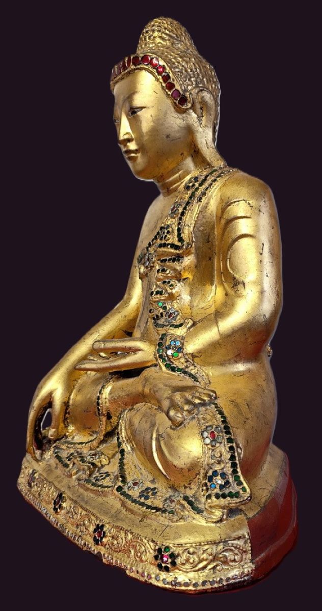 Mid 19th Century Mandalay Bronze Buddha 1 Burmese Bronze Antique Mandalay Buddha Statue - left Profile
