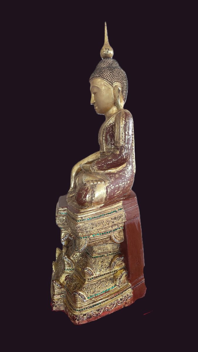 Late Konbaung Period Buddha -Tiered throne 1 19th Century Late Konbaung Period Buddha -Tiered throne - Side profile