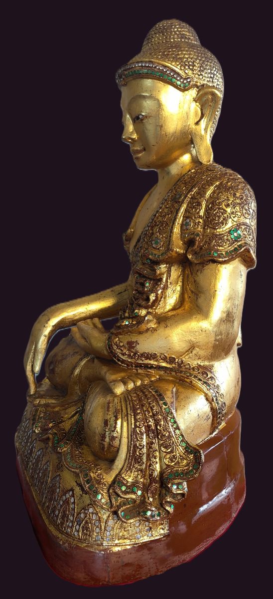 Burmese Mandalay Wood Buddha Statue 3 Antique Burmese Wooden Mandalay Buddha Statue - side profile