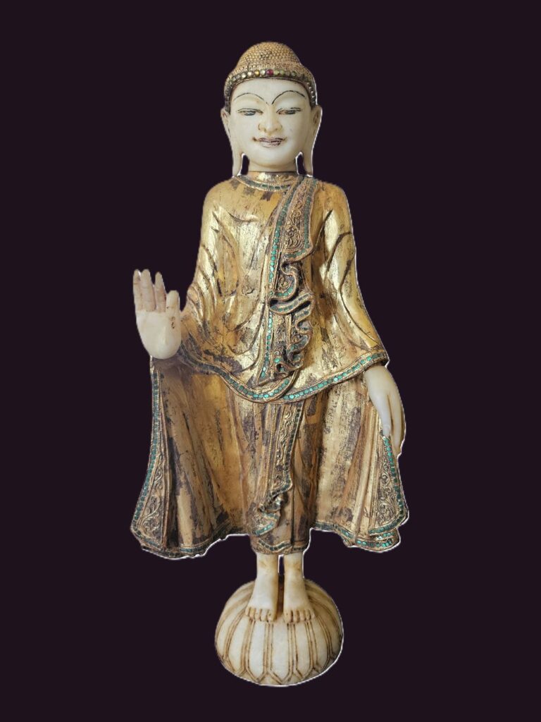 Early Mandalay Wood - Alabaster Buddha c 1850