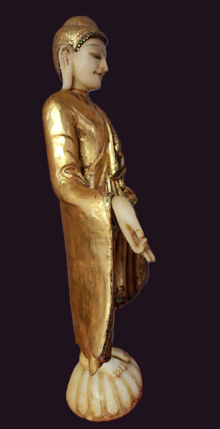 Early Mandalay Wood - Alabaster Buddha 5 Burmese Early Mandalay Wood & Alabaster Buddha Statue - Side Profile