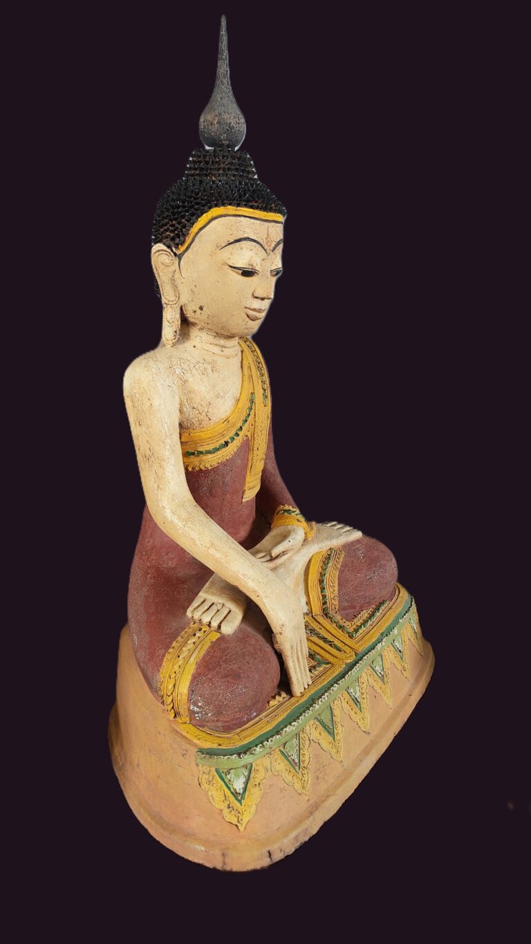 Burmese Polychrome Hollow Lacquer Buddha - side profile