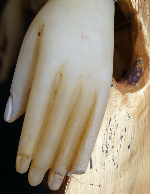 Early Mandalay Wood - Alabaster Buddha 8 Damage to Hand Burmese Mandalay wood and Alabaster Buddha Statue