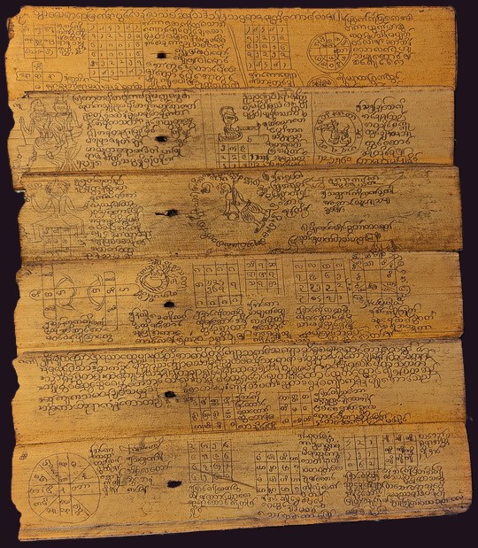 Burmese Zata Palm Leaf Horoscope 7 Palm Leaf Pages from Burmese Astrological Chart - Zata