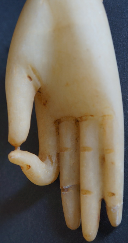 Early Mandalay Wood - Alabaster Buddha 7 Repairs Right Hand Burmese Mandalay Wood and Alabaster Buddha Statue