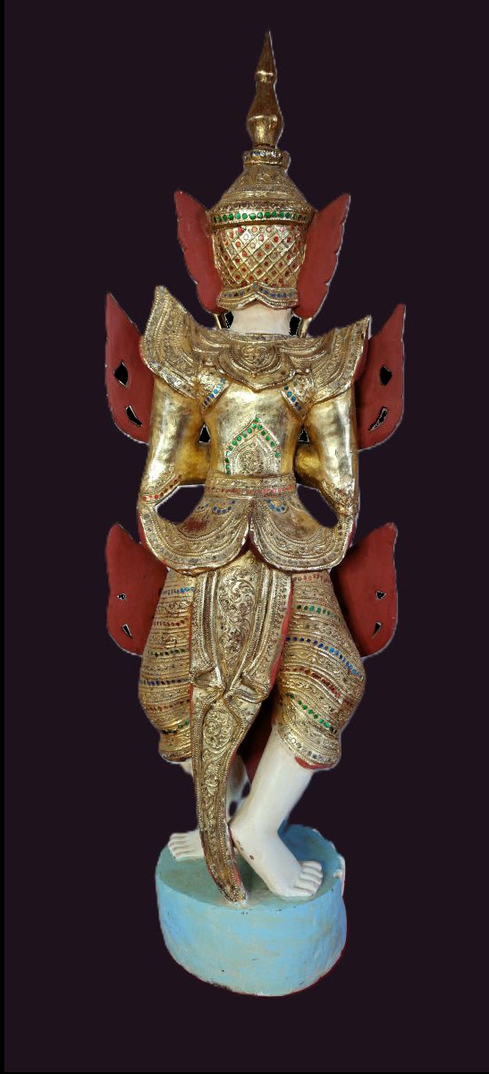 Burmese Mandalay Lokapala - Deva Nat 5 Back View of Mandalay Wooden Lokapala - Deva Statue