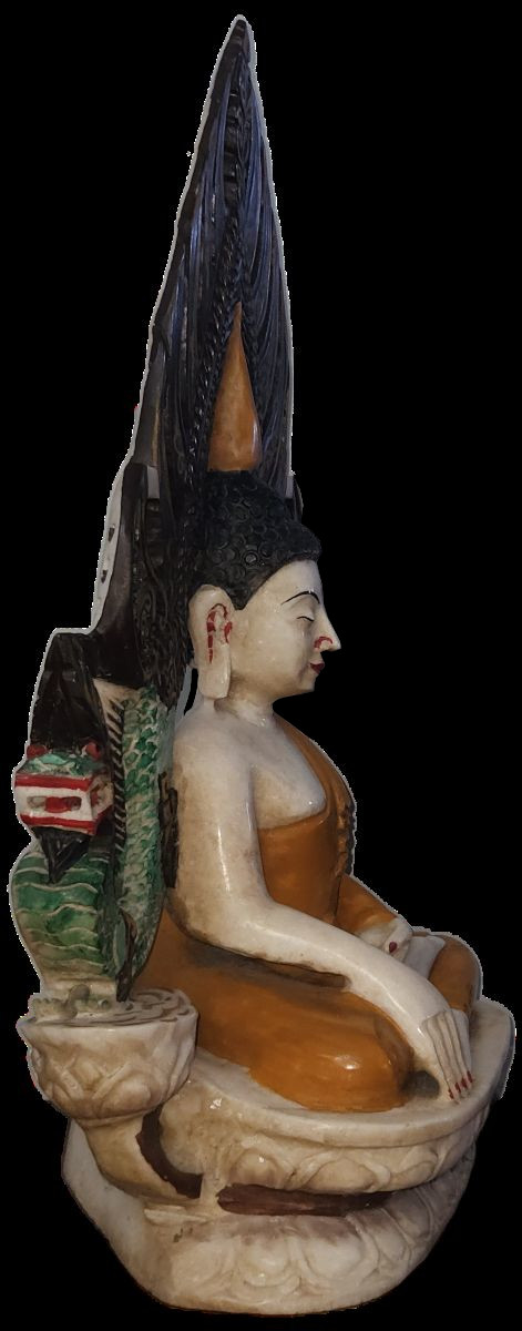 Circa 1880-1910 Burmese Marble Phitsanulok Buddha 2 Phitsanulok Style Marble Buddha Statue - Side profile