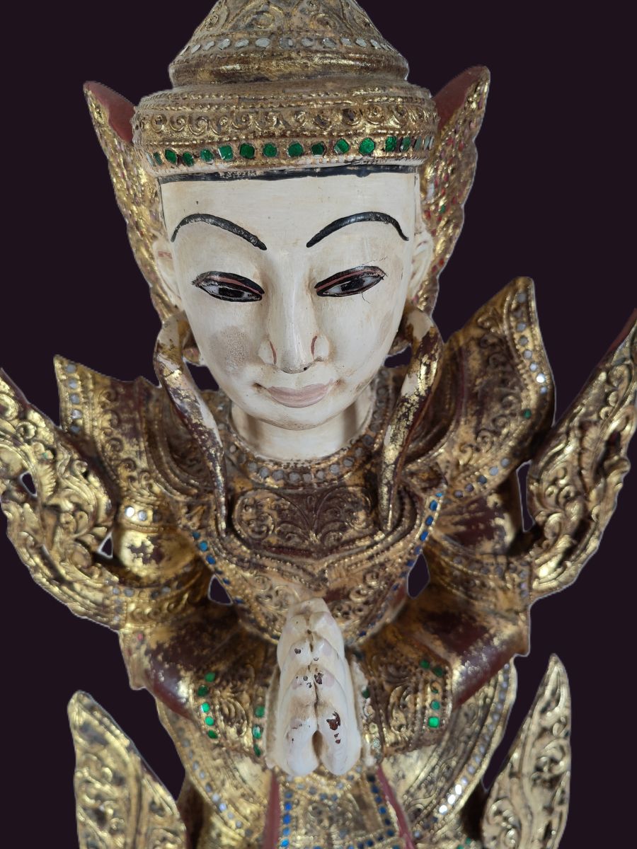 Burmese Mandalay Lokapala - Deva Nat 2 Close up detail of the face of Burmese Deva Nat