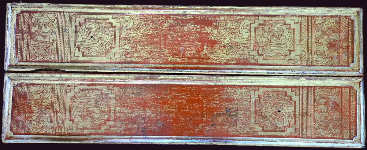 Rare 16-Leaf Burmese Brass Kammavaca 4 urmese Kammavaca Gilded Wooden Covers