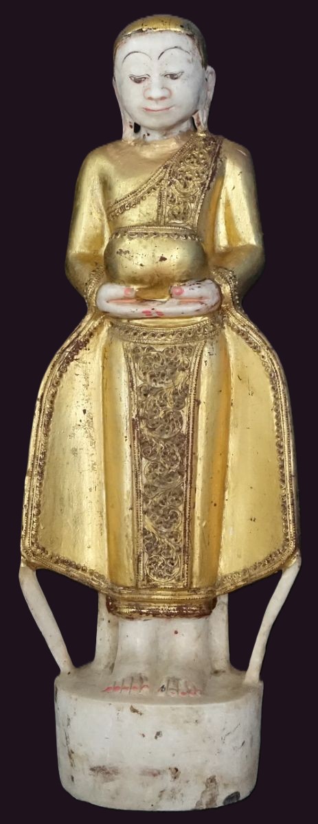 Antique Burmese Alabaster Monk with Alms Bowl