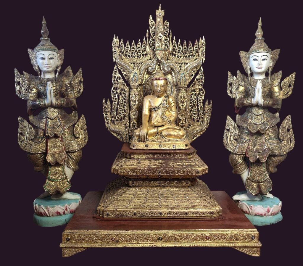 Ornate Burmese Gilt Wood Buddha Altar Shrine