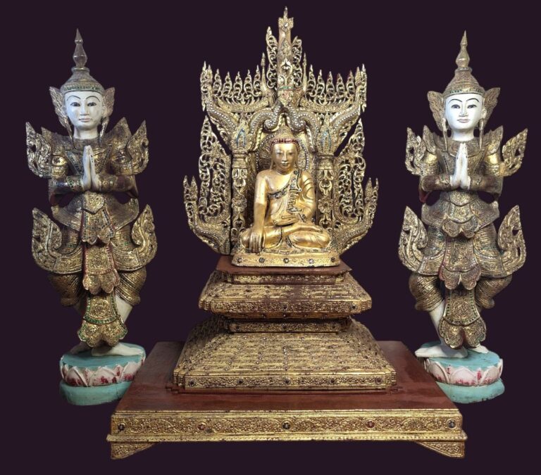 Ornate Burmese Gilt Wood Buddha Altar Shrine 7 Ornate Burmese Gilt Wood Buddha Altar Shrine