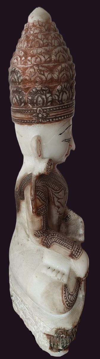 Right side view Burmese Ava Style Crowned Buddha Statue