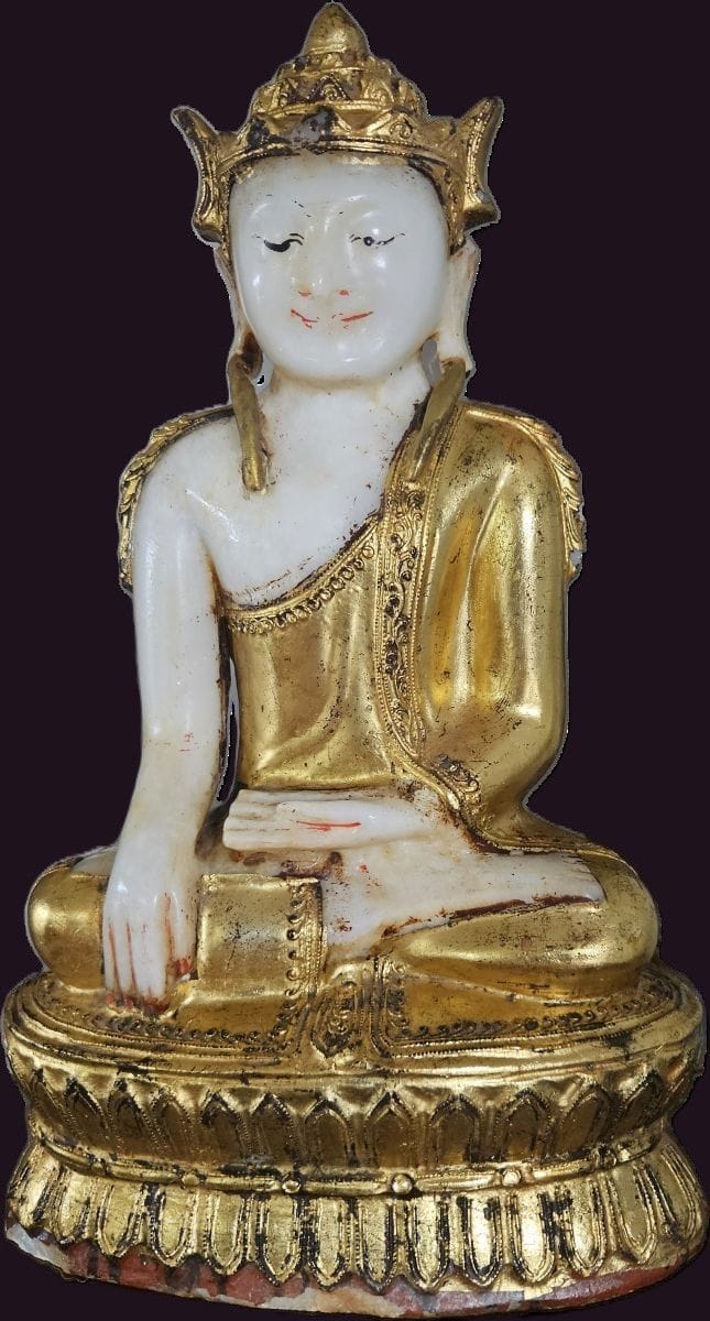 Antique Burmese Crowned Marble Buddha