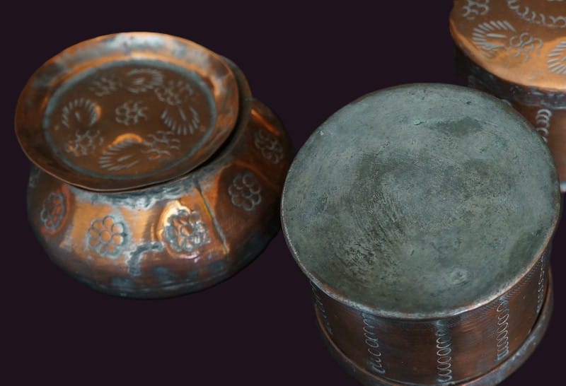Indian Beaten Copper Betel Nut Pandan Box 6 Indian Copper Betel Nut containers