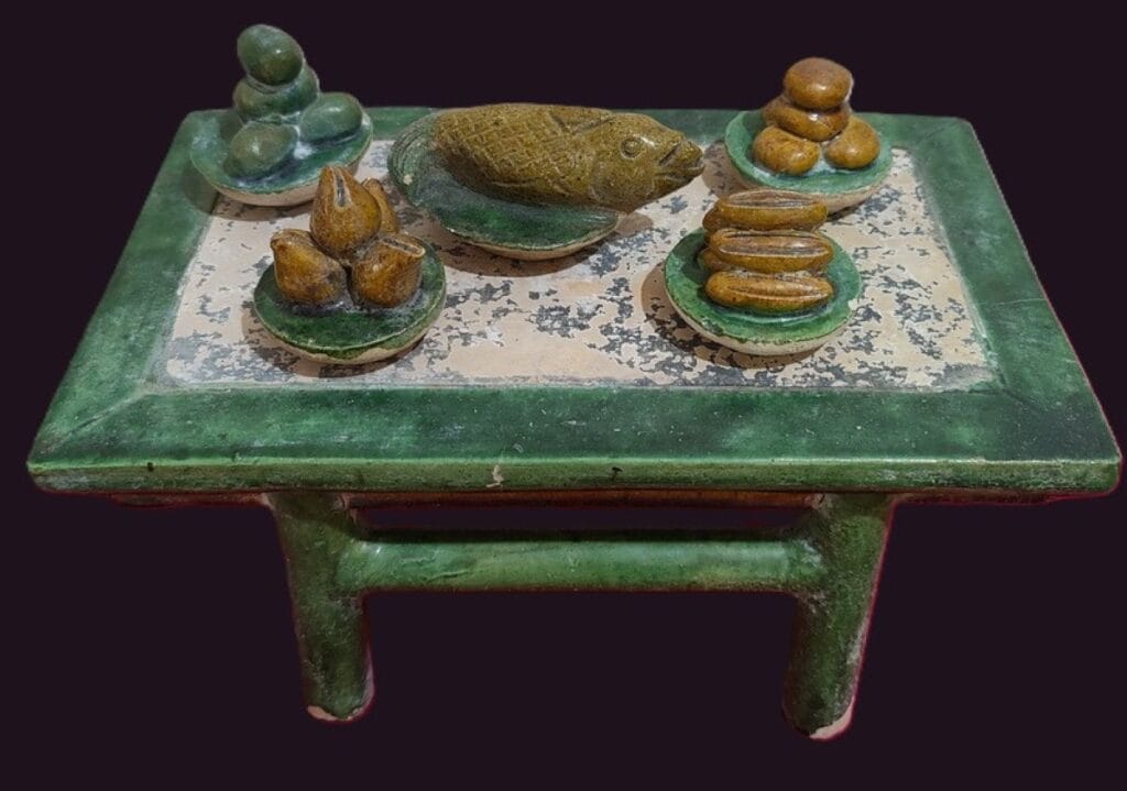 Ming Dynasty Ming qi - Table with Offerings 2 Chinese Terracotta Mingqi Table With Offerings