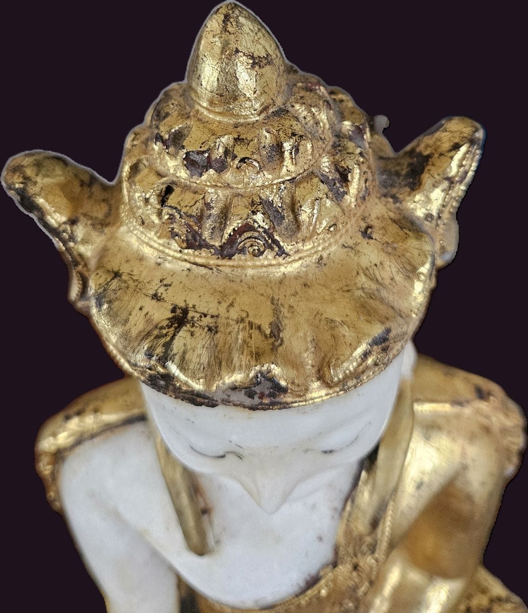 Antique Burmese Crowned Marble Buddha 3 Crown View Burmese Crowned Buddha Statue