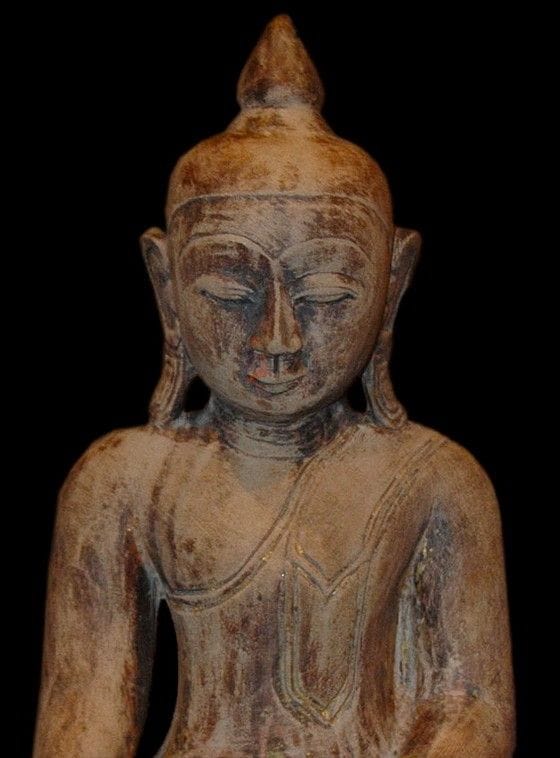 Ava - Konbaung Sandstone Buddha Statue (c.1650–1780) 2 Burmese Ava Period Buddha Statue - Face view