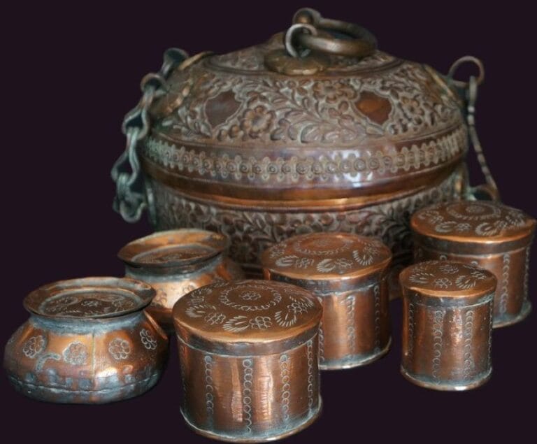 Indian Beaten Copper Betel Nut Pandan Box 4 Indian Beaten Copper Betel Nut Pandan Box