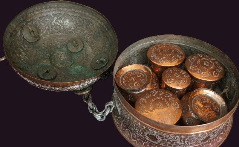 Indian Beaten Copper Betel Nut Pandan Box 5 Inside view Indian Copper Betel Nut Pandan Box