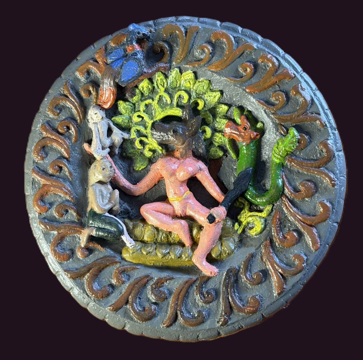 Horse-headed Yaksini Asvamukhi Bronze Disc 13 Painted cast of horse-headed asvamucki bronze disc to show clearly the imagery