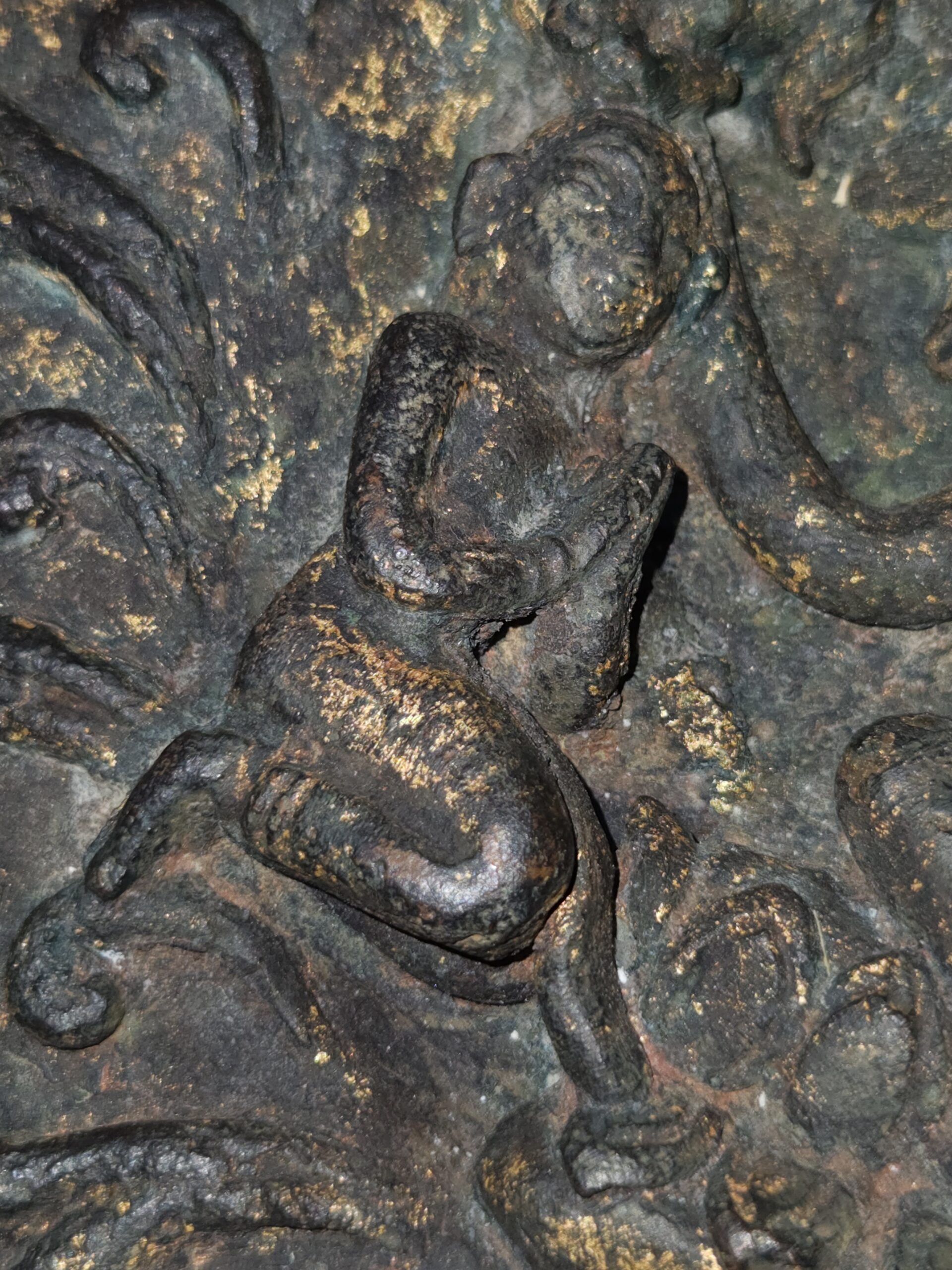 Horse-headed Yaksini Asvamukhi Bronze Disc 7 Praying figure likely the Brahmin Burmese Bronze Disc