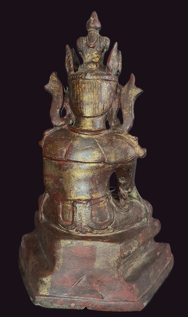 17th C Burmese Bronze Arakan Crowned Buddha Statue 1 Burmese Bronze Mrauk-u Buddha - Back view