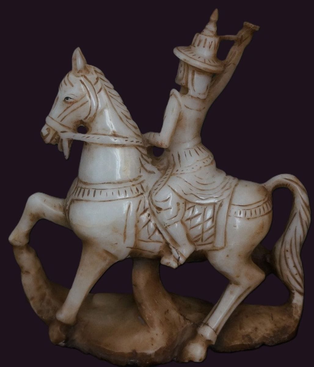 Antique Burmese Marble Nat Riding Horseback 1 Side two Burmese Marble Horse and rider