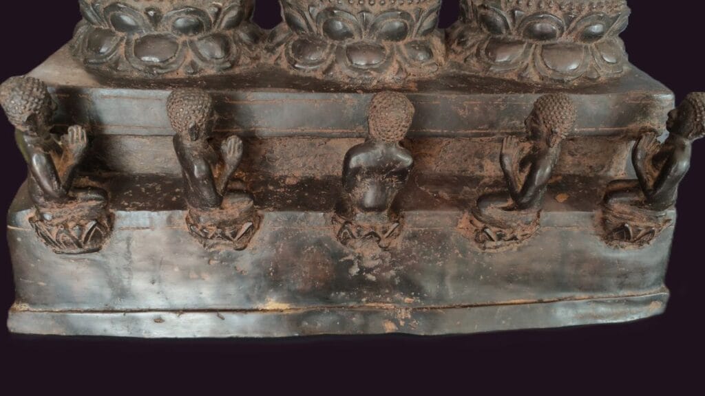 Base view Burmese Pagan Bronze Stele Buddhist Triad