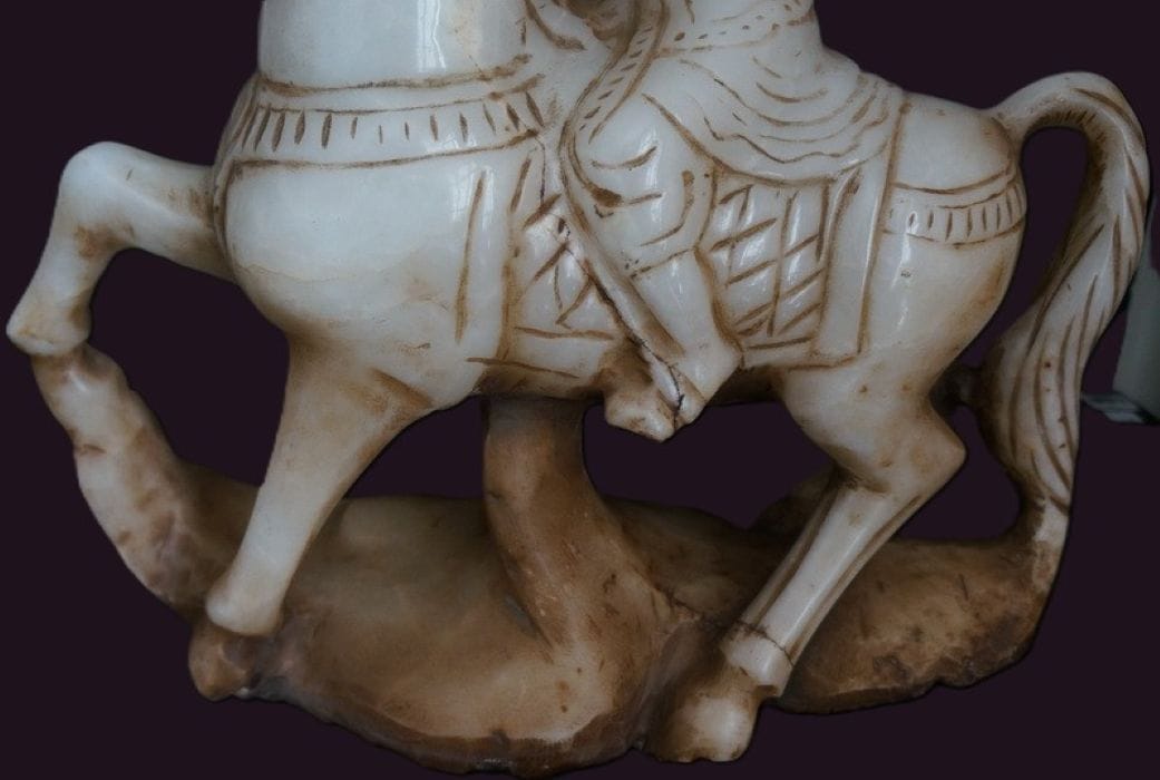 Antique Burmese Marble Nat Riding Horseback 4 Lower view Burmese Marble horse and rider