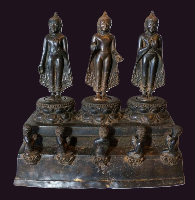 Antique Burmese Bronze Buddha Triad Shrine