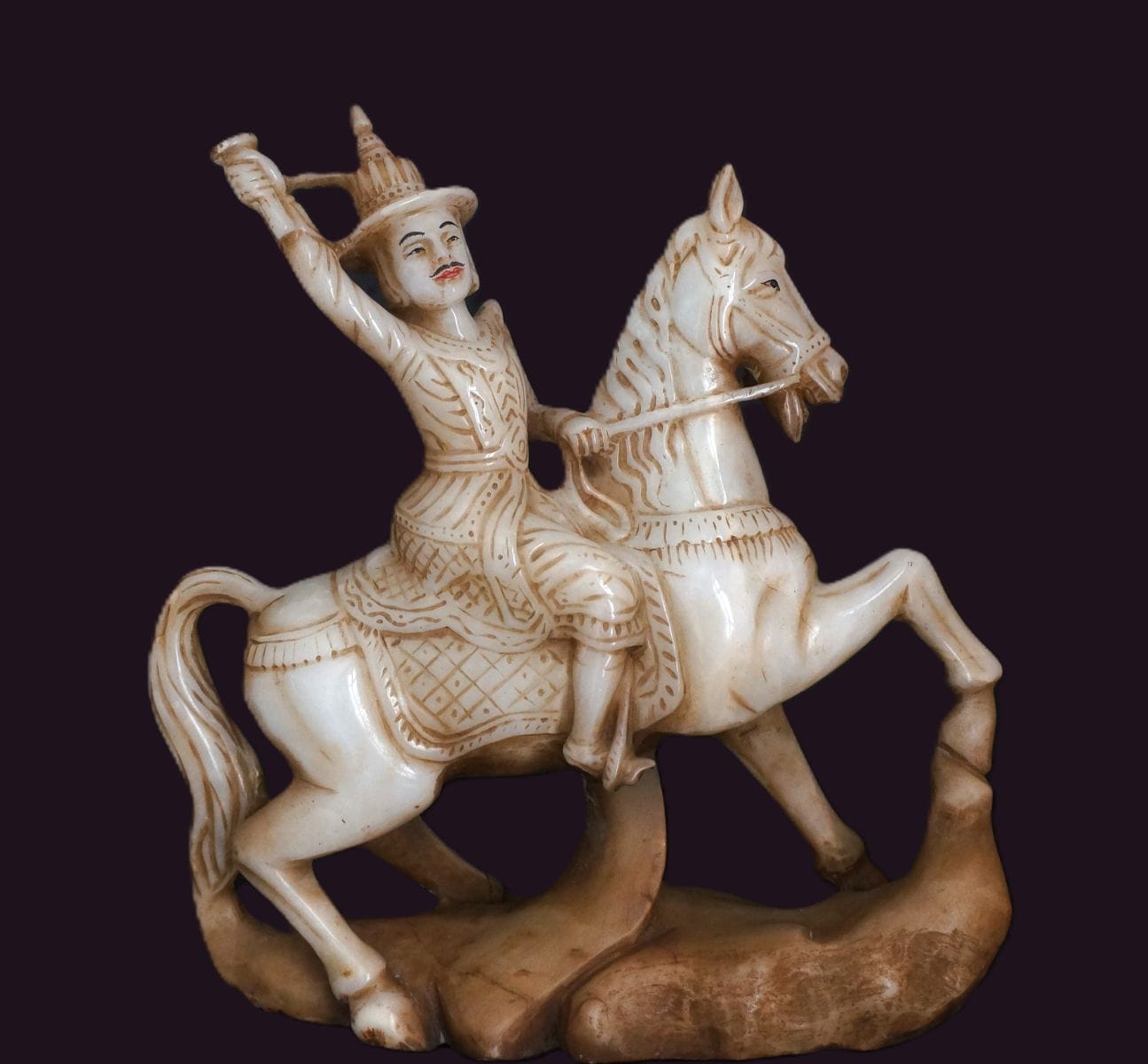 Antique Burmese Marble Nat Riding Horseback Antique Burmese Marble Nat on Horseback