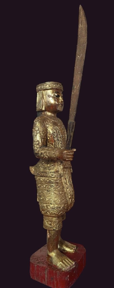 Antique Burmese Wooden Nat Spirit Min Gyi 2 Burmese Wooden Gilded Nat Figure - Min Gyi - Side profile