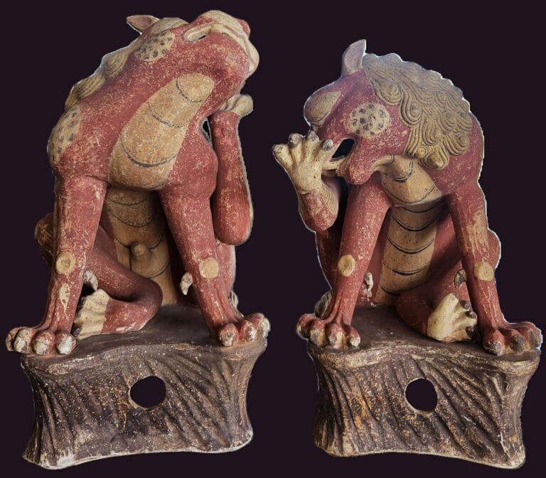Chinese Mingqi Tang Style Terracotta Guardian Lions
